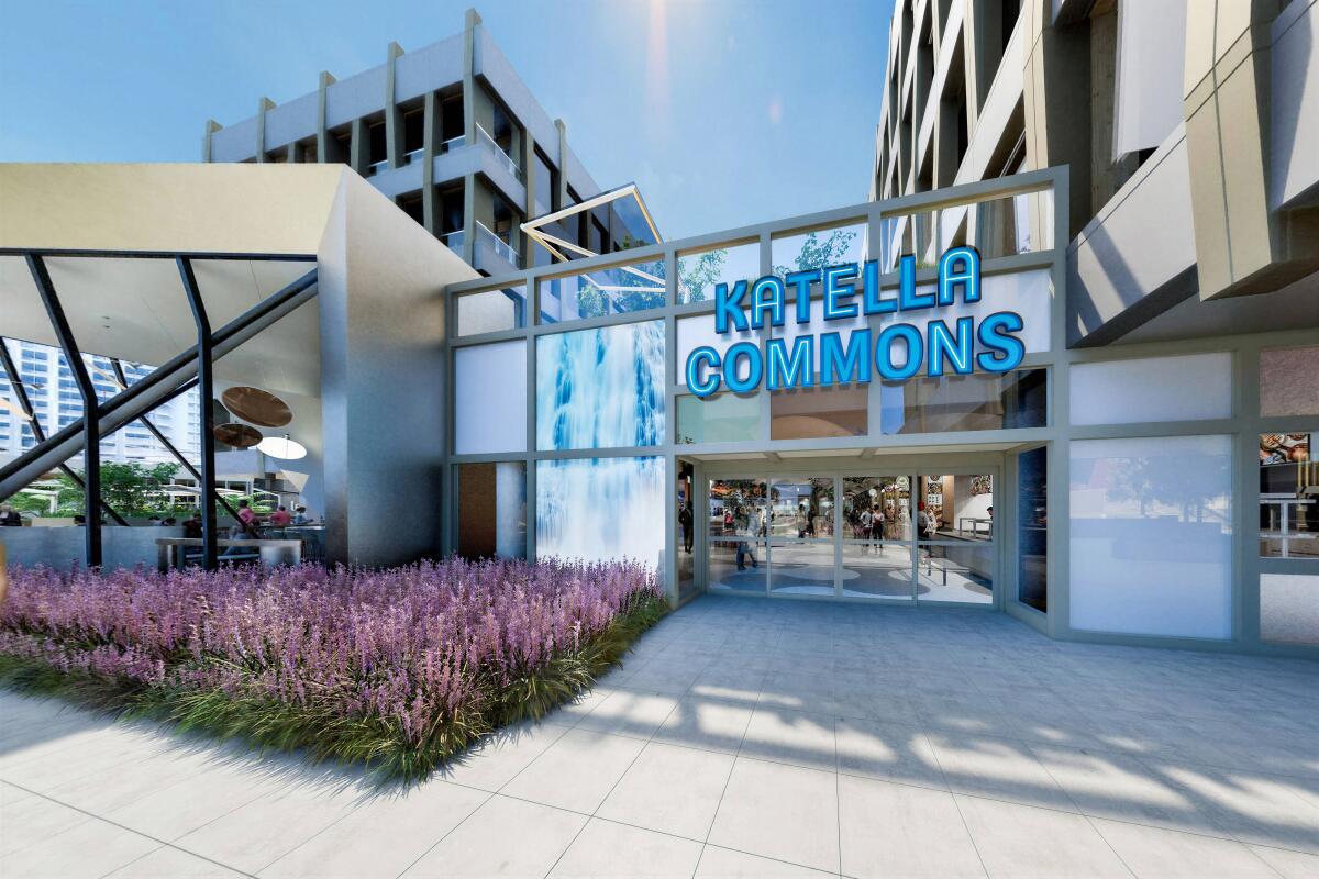 A rendering of the Katella Commons entrance at OCVibe in Anaheim
