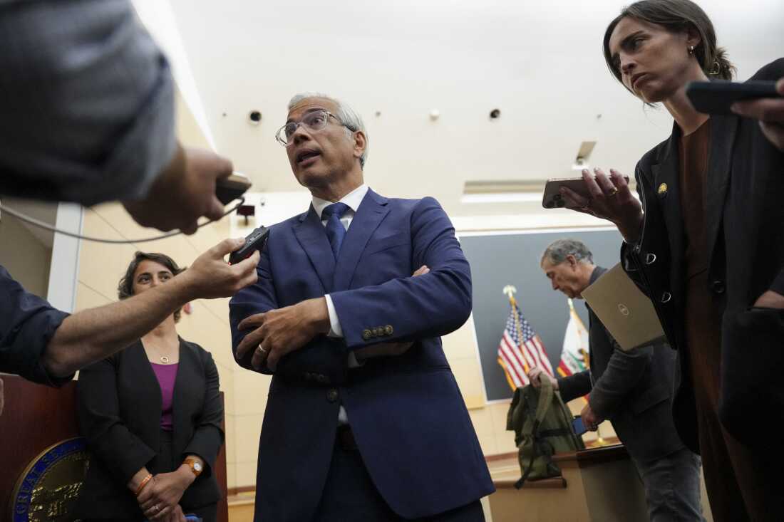 California Attorney General Rob Bonta speaks to reporters at a press conference after opening arguments took place in the Meta trial over a lawsuit brought by US states about social media addiction at the Ronald V. Dellums Federal Building and United States Courthouse in Oakland, California, on August 18, 2026.