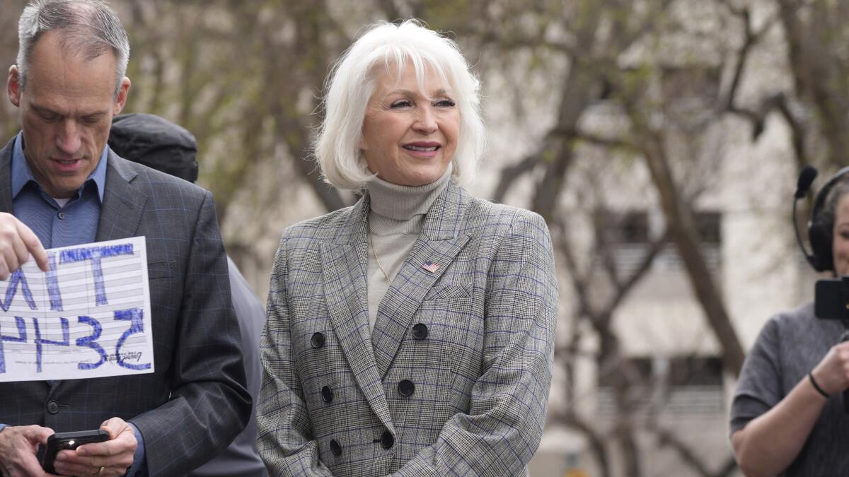 Tina Peters speaks at the Colorado State Capitol