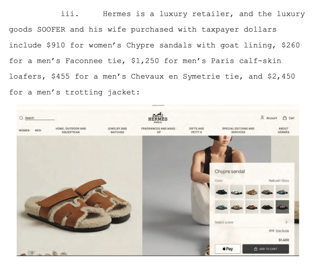 A pair of fur lined sandals are shown on the Hermes website.