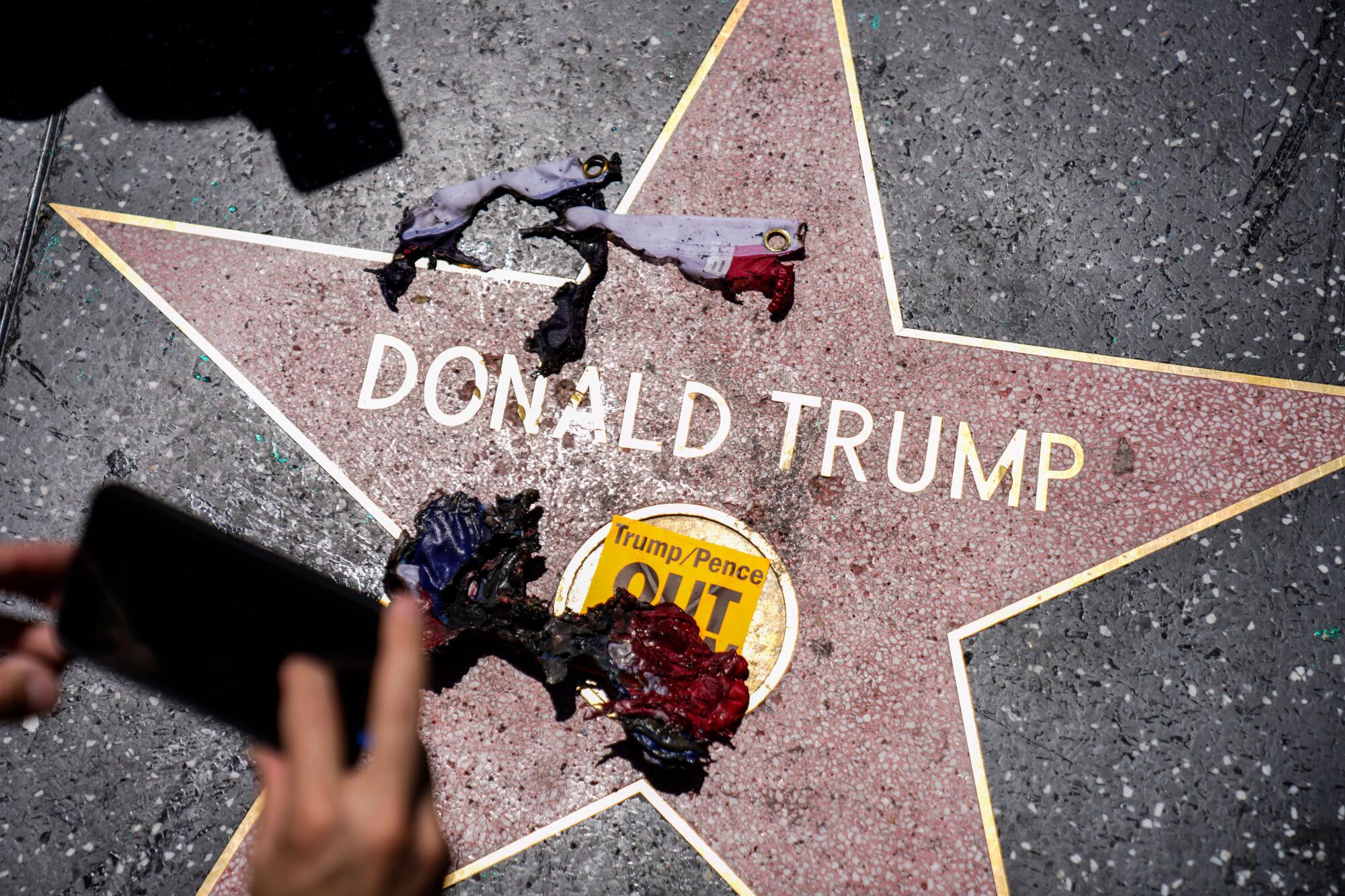 Donald Trump's vandalized star on the Hollywood Walk of Fame