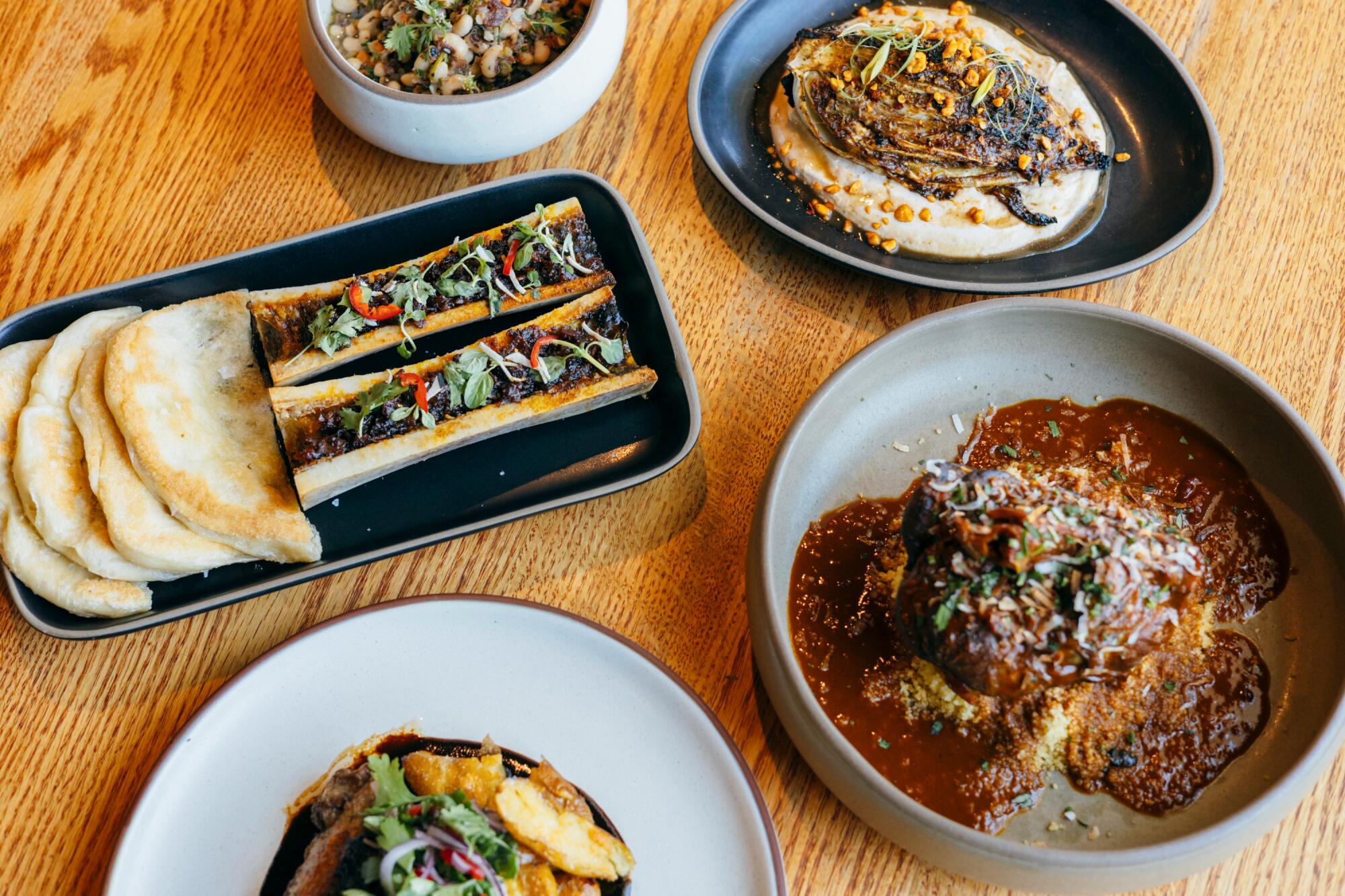 A spread of dishes at Alta Adams in West Adams in L.A.