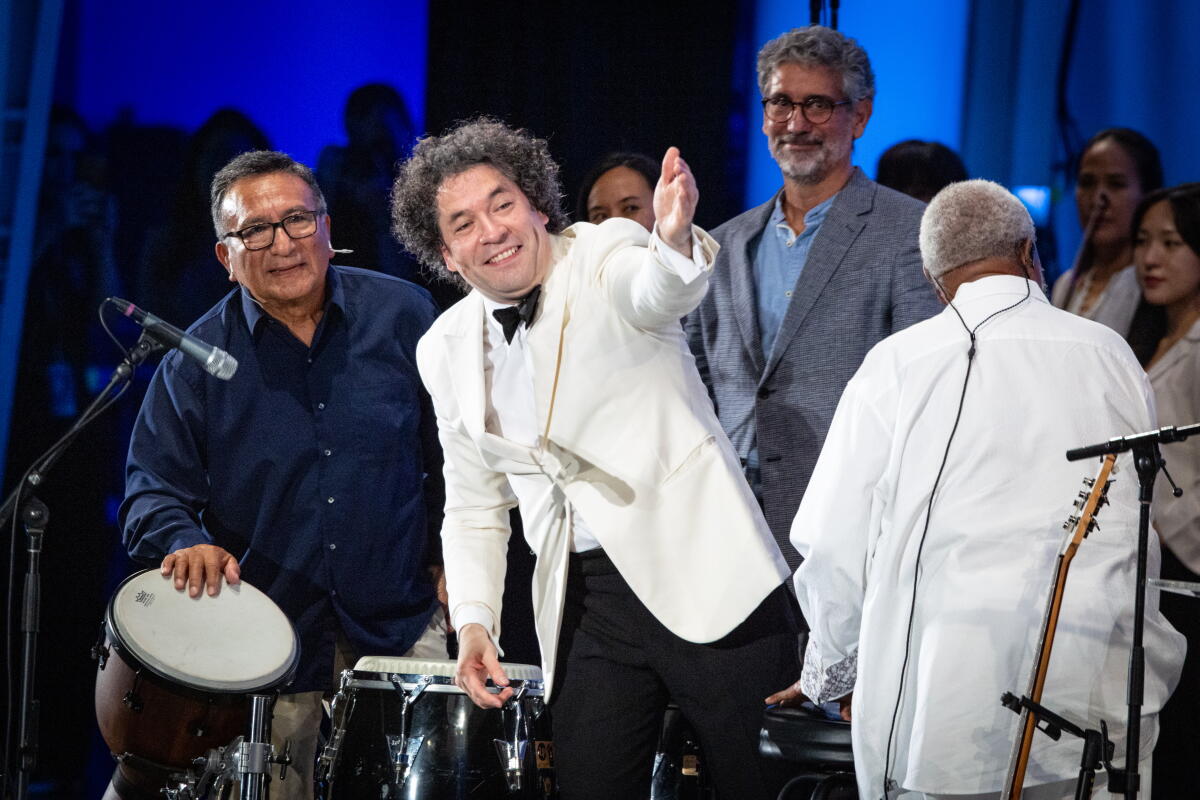 Gustavo Dudamel at the end of the first half his show at the Hollywood Bowl on Thursday, Aug. 20, 2026 in Los Angeles, CA. 