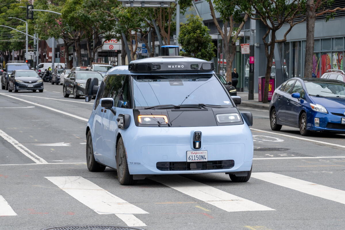 A Waymo autonomous vehicle at Fourth and Harrison streets in San Francisco