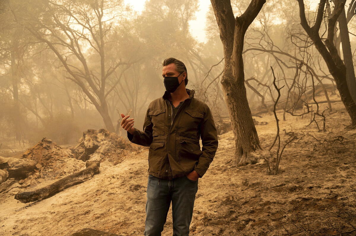 Gov. Gavin Newsom tours the North Complex Fire zone in Butte County.