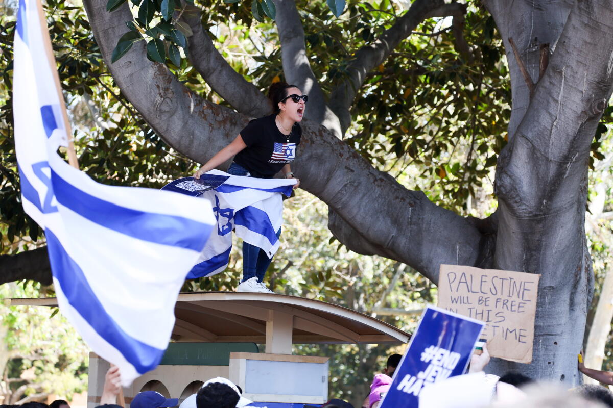A pro-Israel demonstrator at UCLA in 2024.