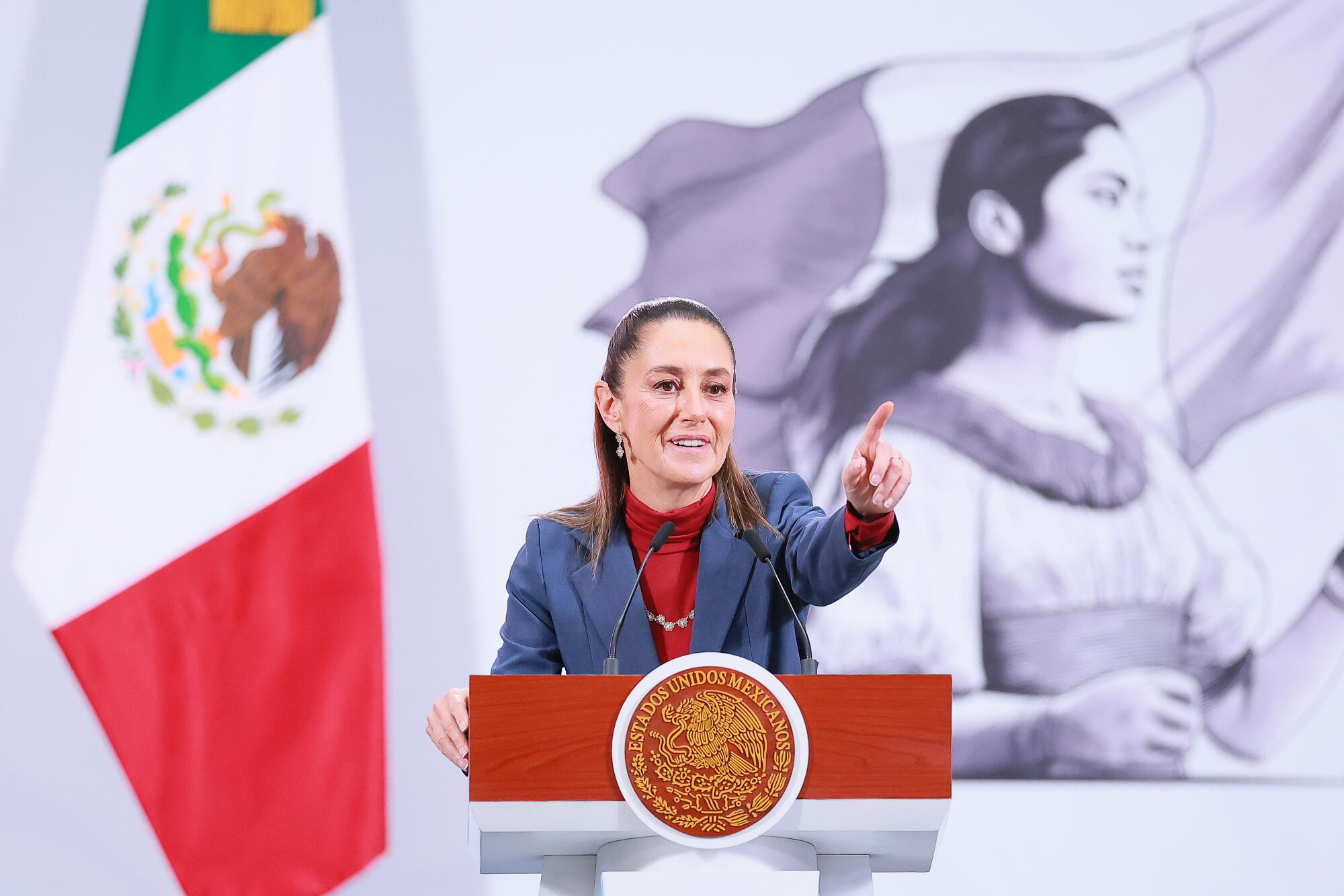 President of Mexico Claudia Sheinbaum speaks during the daily morning briefing at Palacio Nacional.