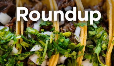 tacos with the word "roundup" in the frame
