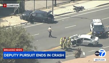 Chase ends in violent Compton crash; suspects arrested after running from scene