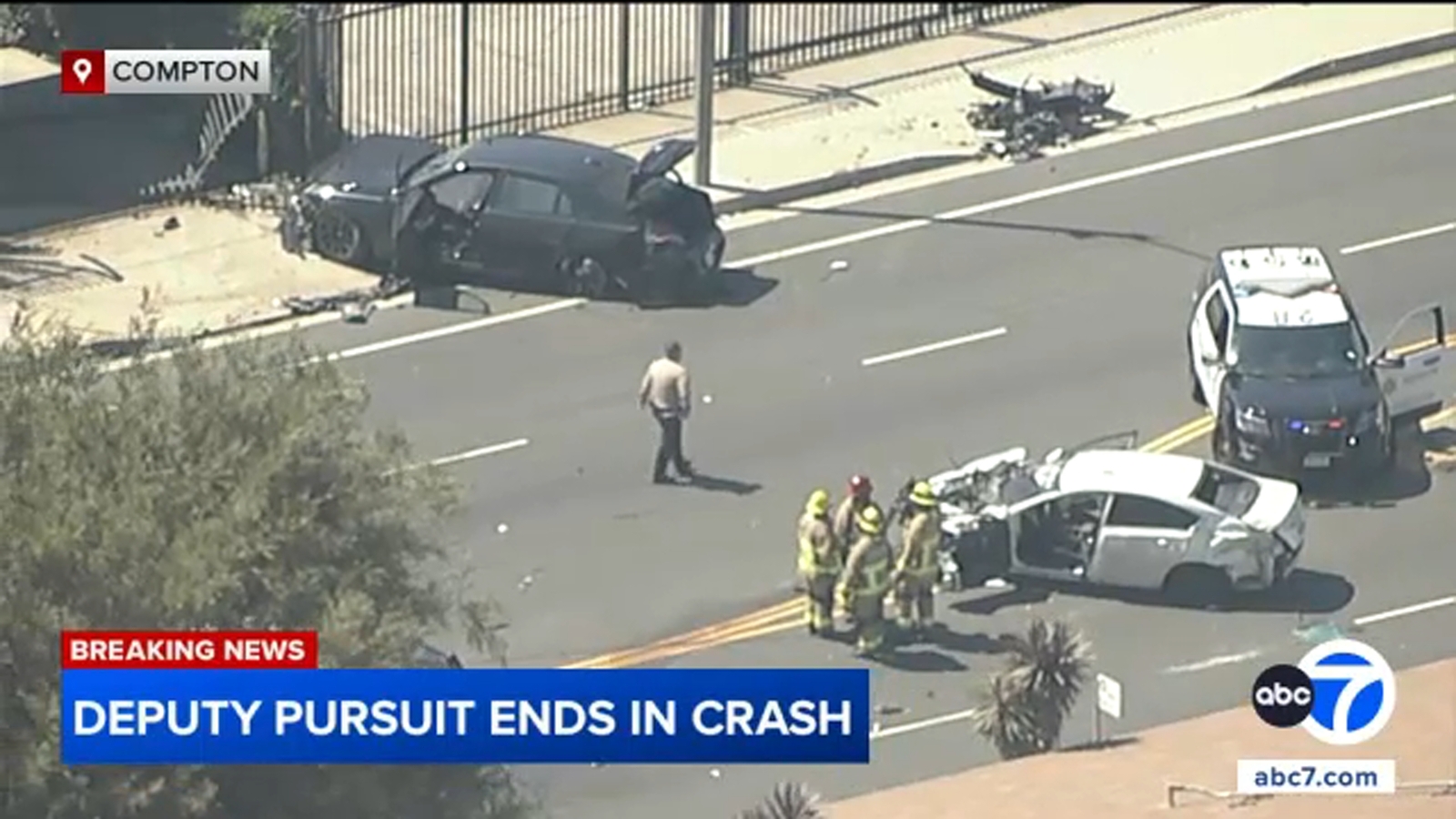 Chase ends in violent Compton crash; suspects arrested after running from scene