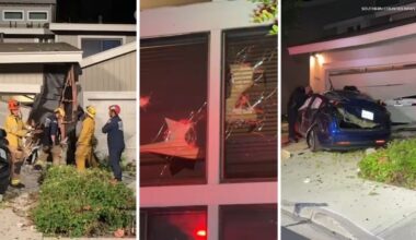 Out-of-control Tesla crashes into homes, leaving behind trail of destruction in Orange