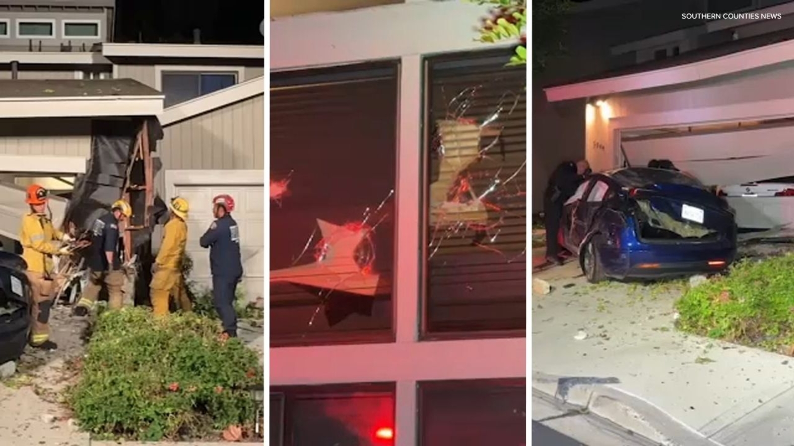 Out-of-control Tesla crashes into homes, leaving behind trail of destruction in Orange