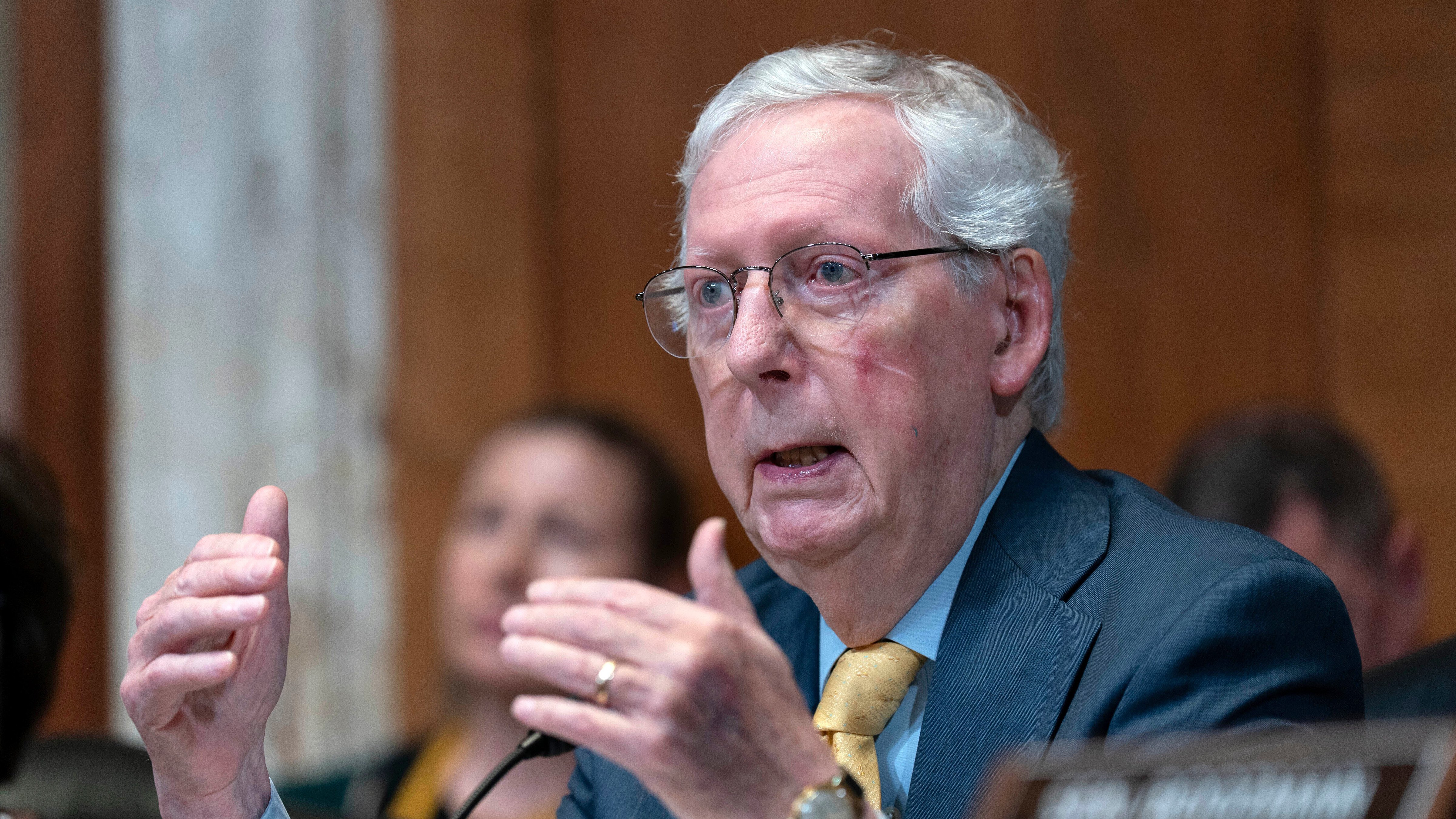 Sen. Mitch McConnell, R-Ky., speaks during a Senate Committee on Appropriations subcommittee hearing on Capitol Hill in Washington, May 20, 2025.