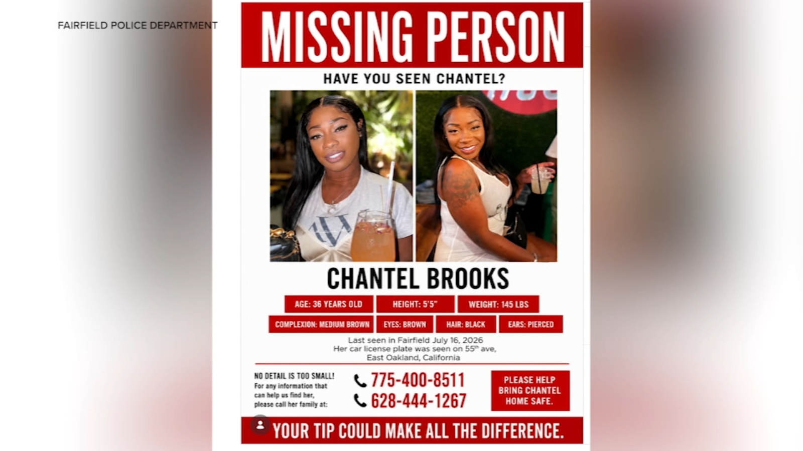Police suspect foul play in Chantel Brooks' disappearance; vehicle last seen on Flock camera in Oakland