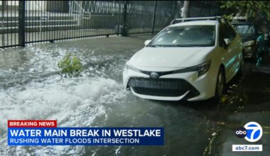 Rushing water floods Westlake, Los Angeles intersection after water main break