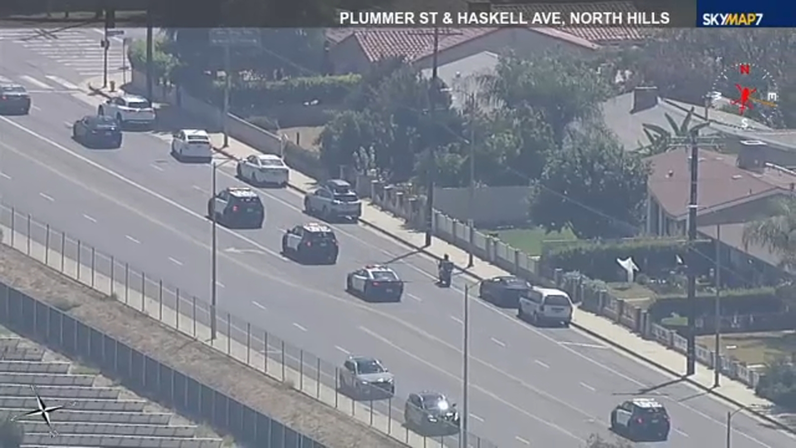 Wild LA police chase today through San Fernando Valley in Southern California ends in wrong-way, head-on car crash on 405 Freeway into CHP cruiser