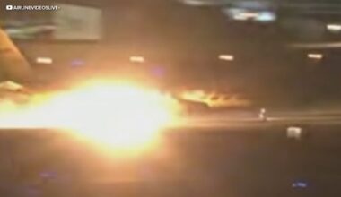 Flames shoot from DHL cargo plane during emergency landing in Los Angeles, video shows