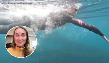 California woman Catherine Breed hits halfway mark in bid to become first to swim state's entire 900-mile coastline