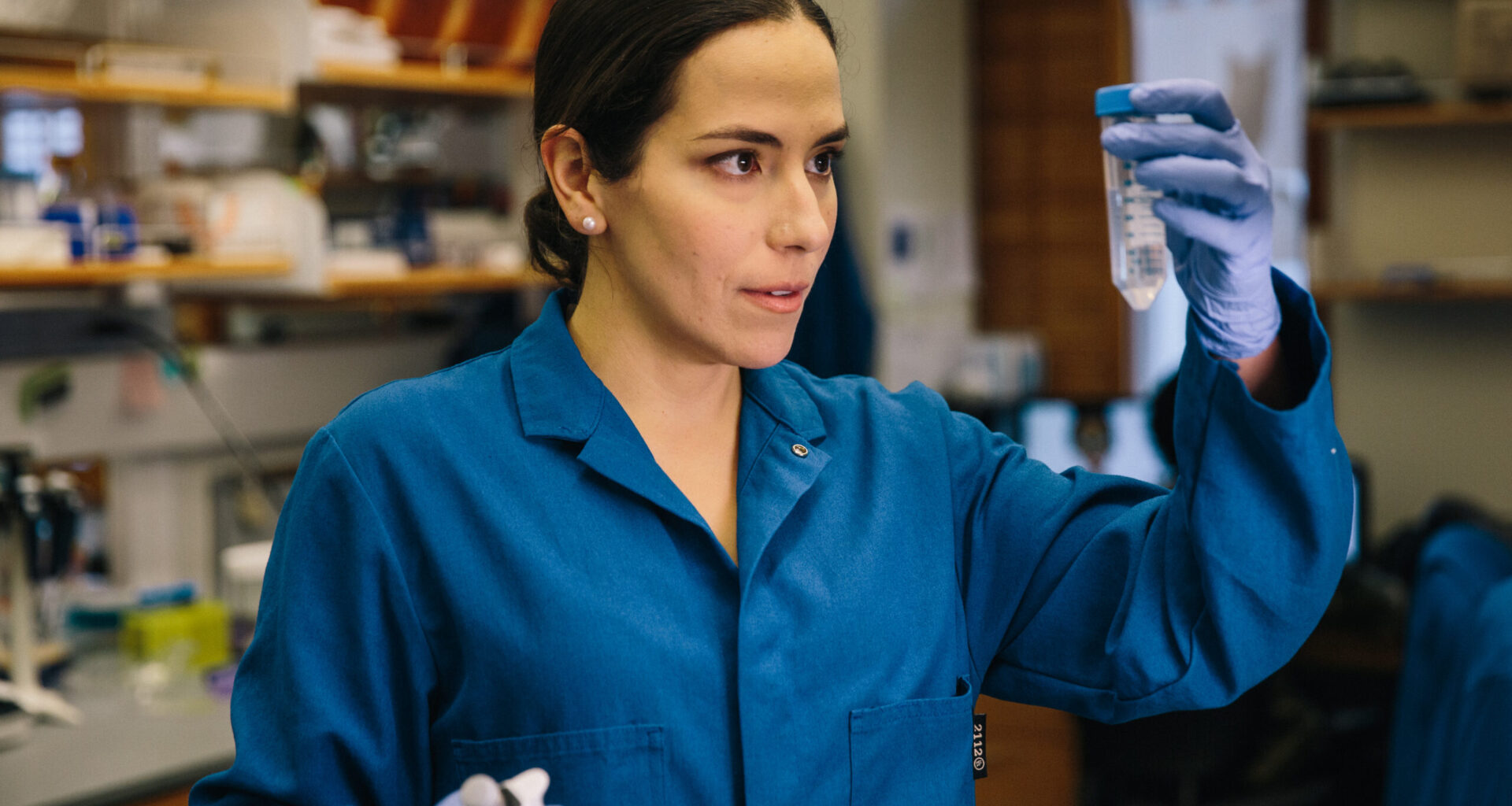 UC Berkeley Professor Markita Landry holds a test tube in her lab.