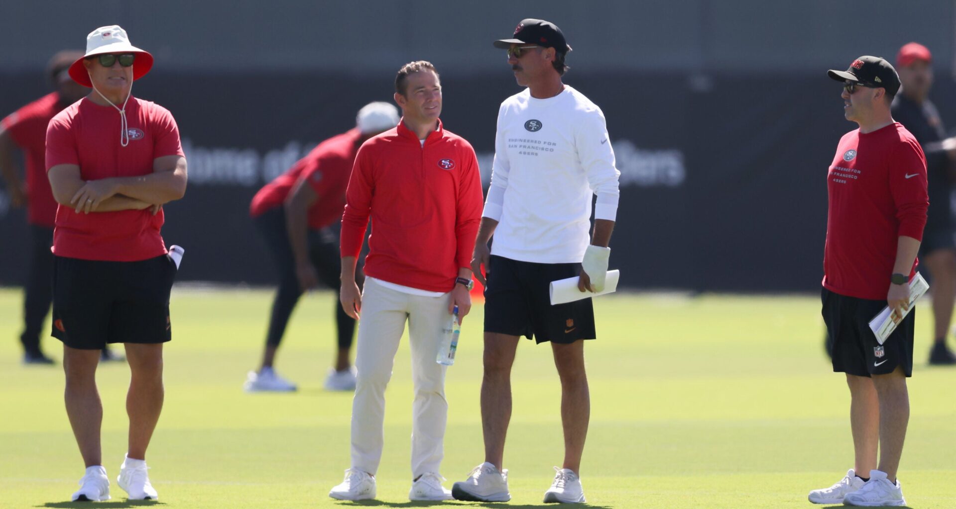 Aug 3, 2026; San Francisco, CA, USA; San Francisco 49ers head coach Kyle Shanahan during training camp at Levi's Stadium.