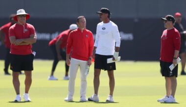 Aug 3, 2026; San Francisco, CA, USA; San Francisco 49ers head coach Kyle Shanahan during training camp at Levi's Stadium.