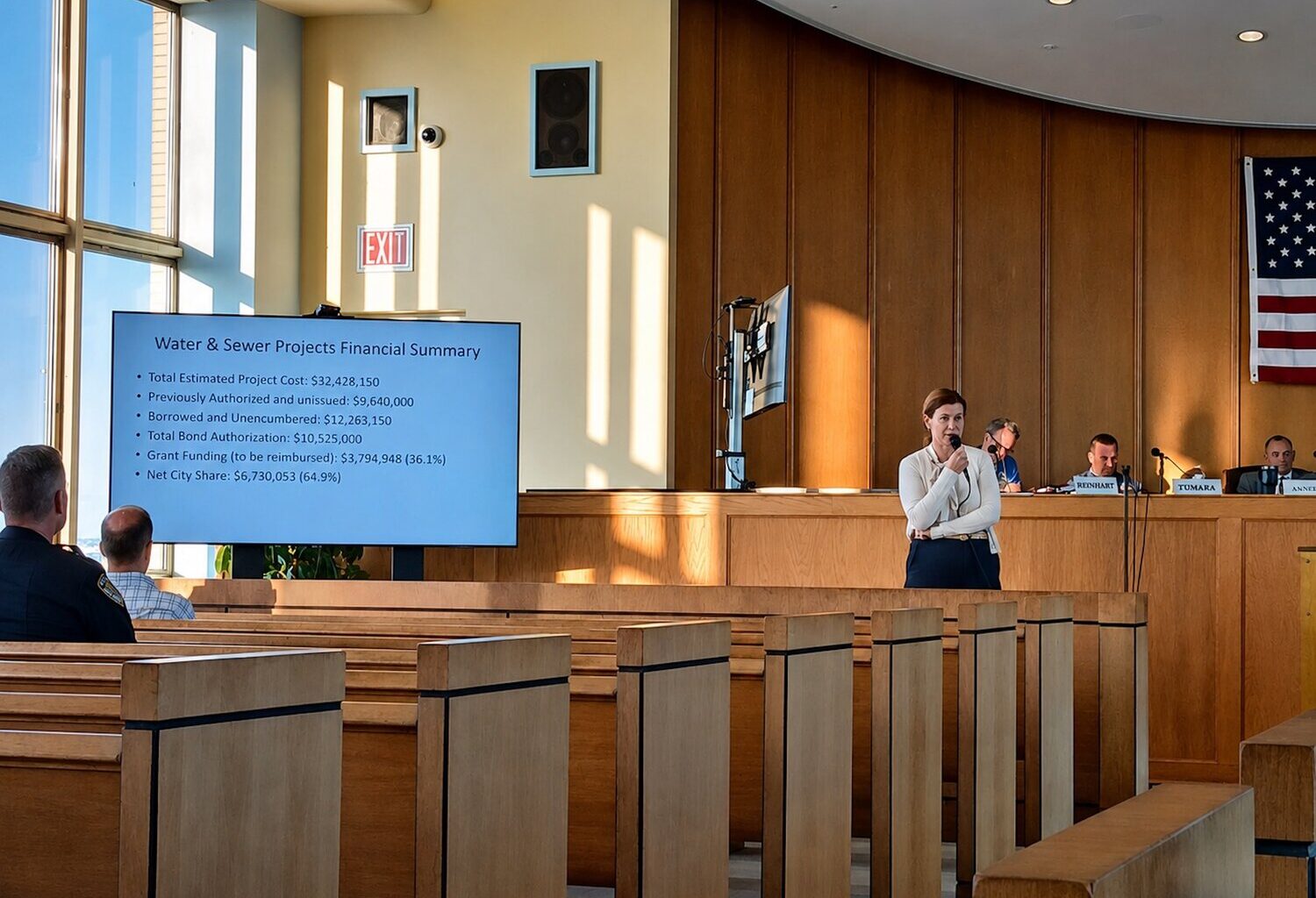 Long Beach City Comptroller Inna Reznik gave a PowerPoint presentation, breaking down funding for 52 projects the city aims to complete beginning in 2027.