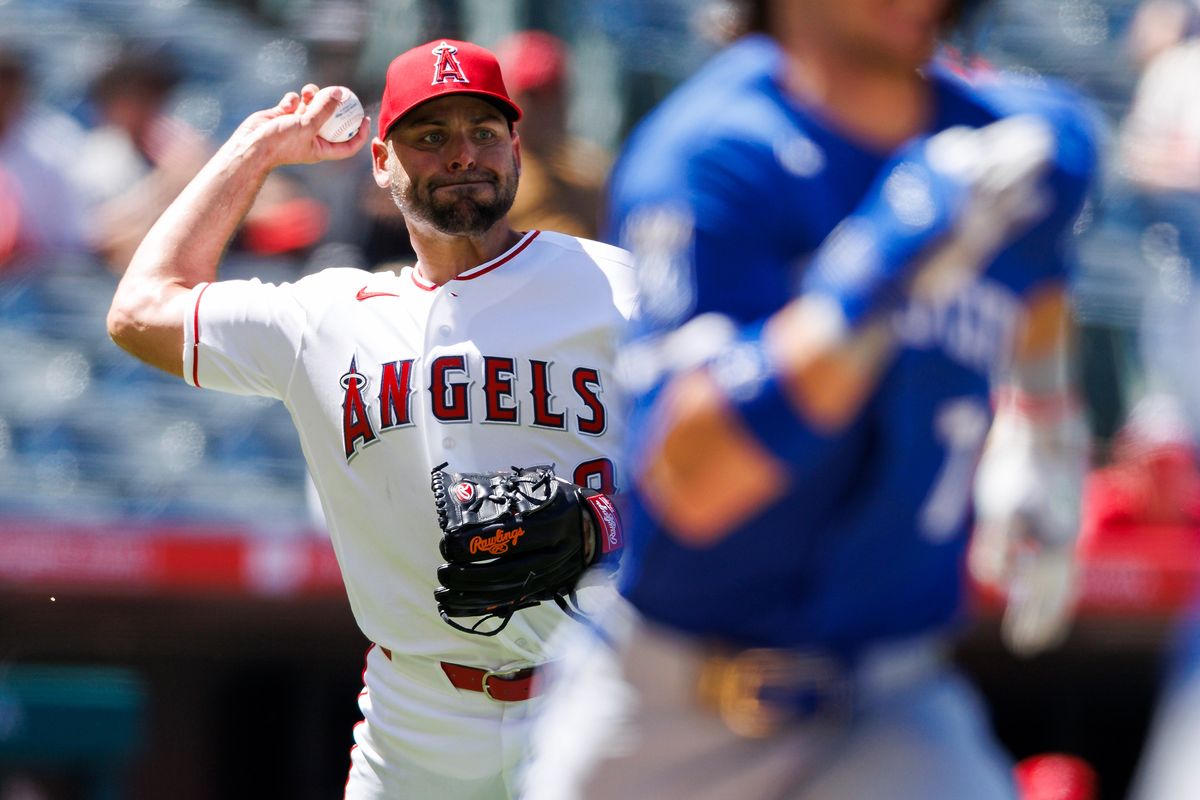 Michael Fulmer #49 of the Los Angeles Angels throws to first base during the game against the Kansas City Royals at Angel Stadium of Anaheim on August 16, 2026 in Anaheim, California. Michael Fulmer #49 of the Los Angeles Angels throws to first base during the game against the Kansas City Royals at Angel Stadium of Anaheim on August 16, 2026 in Anaheim, California.