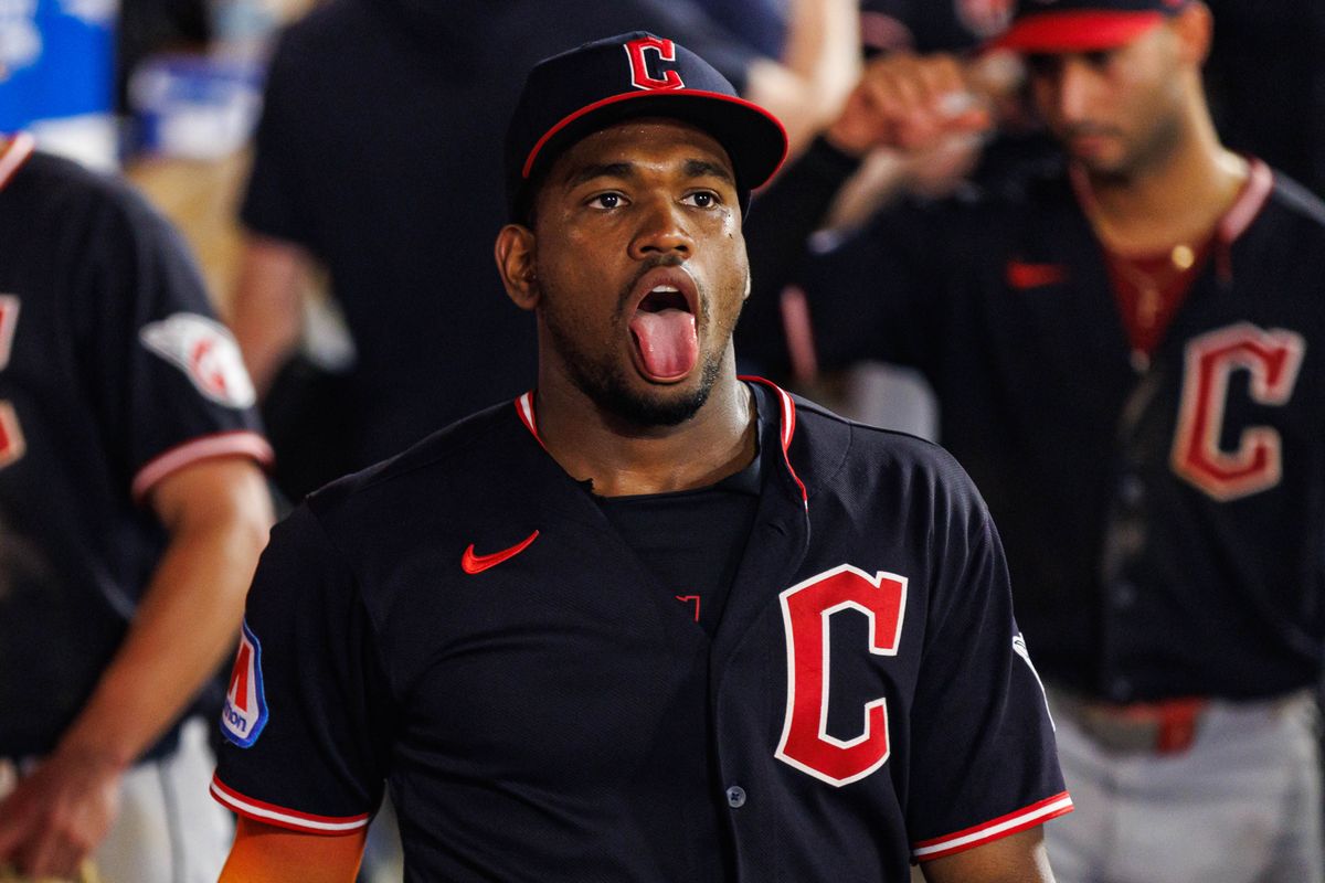 Angel Martinez #1 of the Cleveland Guardians reacts after an MLB game against the Los Angeles Angels on August 24, 2026 at Angel Stadium in Anaheim, California. Angel Martinez #1 of the Cleveland Guardians reacts after an MLB game against the Los Angeles Angels on August 24, 2026 at Angel Stadium in Anaheim, California.