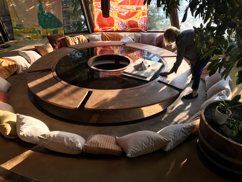 Carrie remembers family gathering around a conversation pit that turned into a sunken, circular dining table, for ‘every birthday, holiday and celebration’ in the home