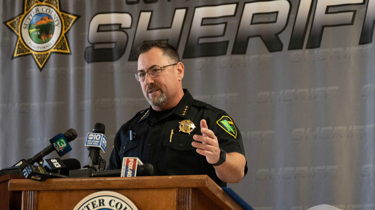 Sutter County Sheriff Brandon Barnes provides details during a new conferences in Yuba City in 2025. His department arrested 17 men in a multi-day undercover sting targeting suspects who sought to sexually exploit children online. Sutter County Sheriff Brandon Barnes provides details during a new conferences in Yuba City in 2025. His department arrested 17 men in a multi-day undercover sting targeting suspects who sought to sexually exploit children online.