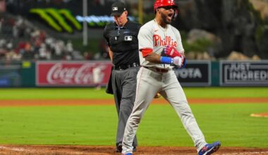 Edmundo Sosa celebrates after his pinch-hit grand slam won it for the Phillies in the ninth inning Friday.