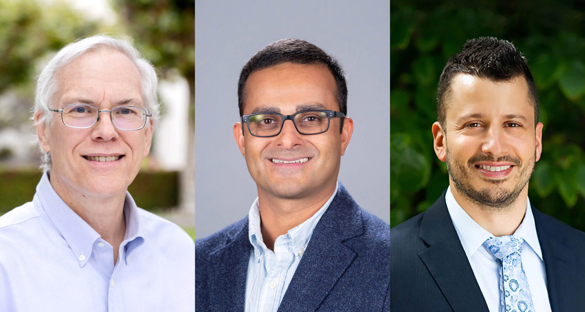Headshots of professors Ronald Fearing and Ali Javey and neurosurgeon Ezequiel Goldschmidt.