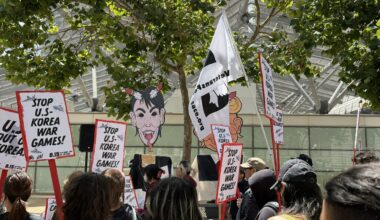 "Stop U.S. Korea war games" protest in San Francisco