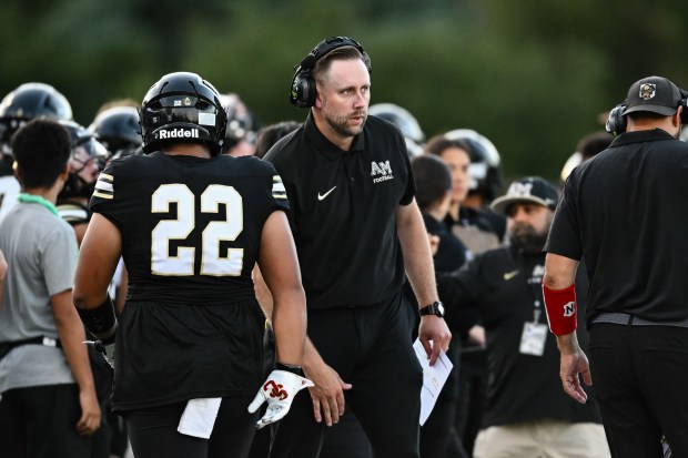 Archbishop Mitty head coach Danny Sullivan looks on during the first half against Acalanes at Foothill College in Los Altos Hills, Calif., on Friday, Aug. 28, 2026. (Thien-An Truong for Bay Area News Group)