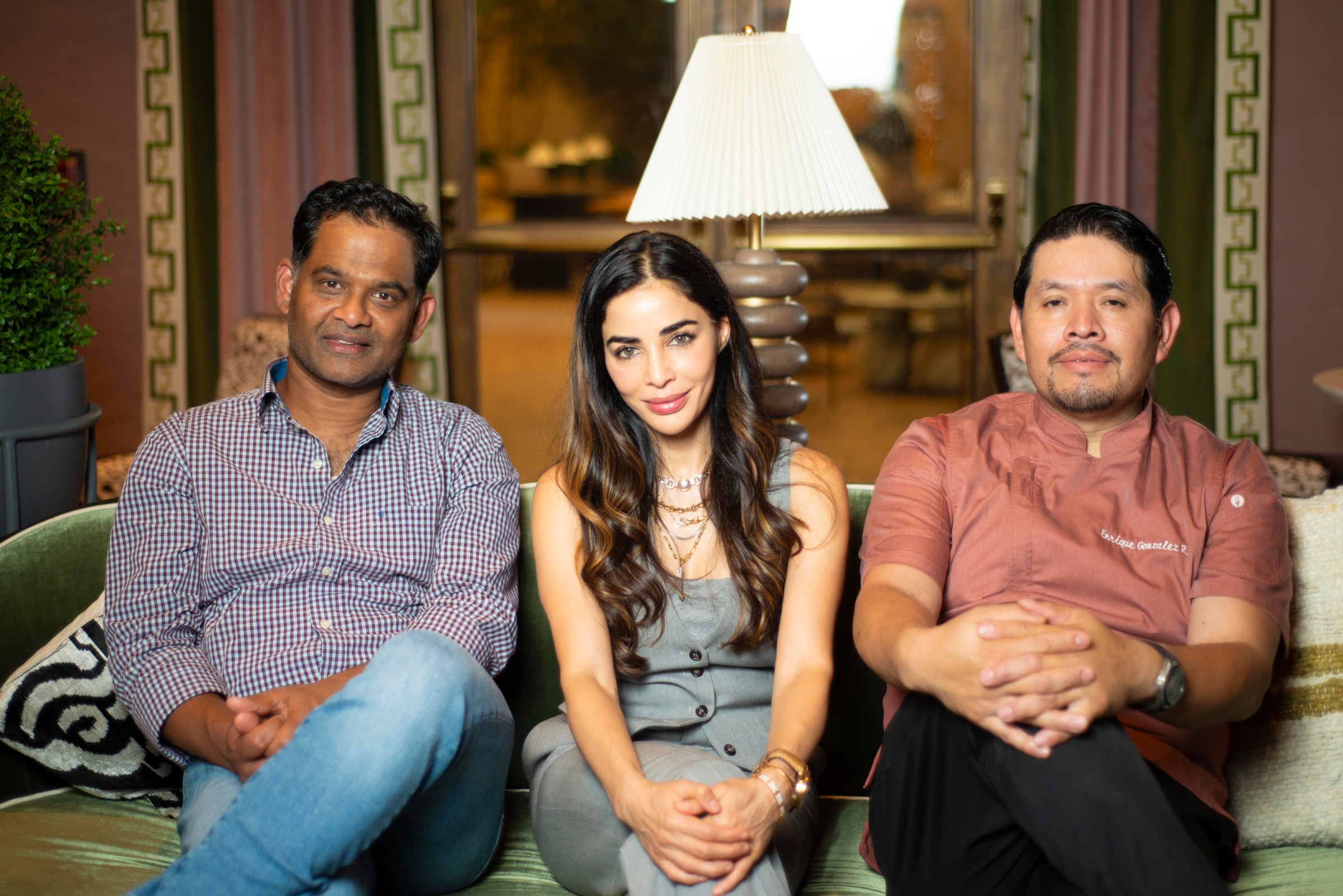 From left, Srijith Gopinathan, Ayesha Thapar, and Enrique Gonzalez of the Hedley Club, Palm Court, and Tejer in San Jose.