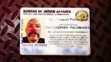 San Pasqual Tribal Police Chief Christopher Palomares' ID card from the federal Bureau of Indian Affairs.