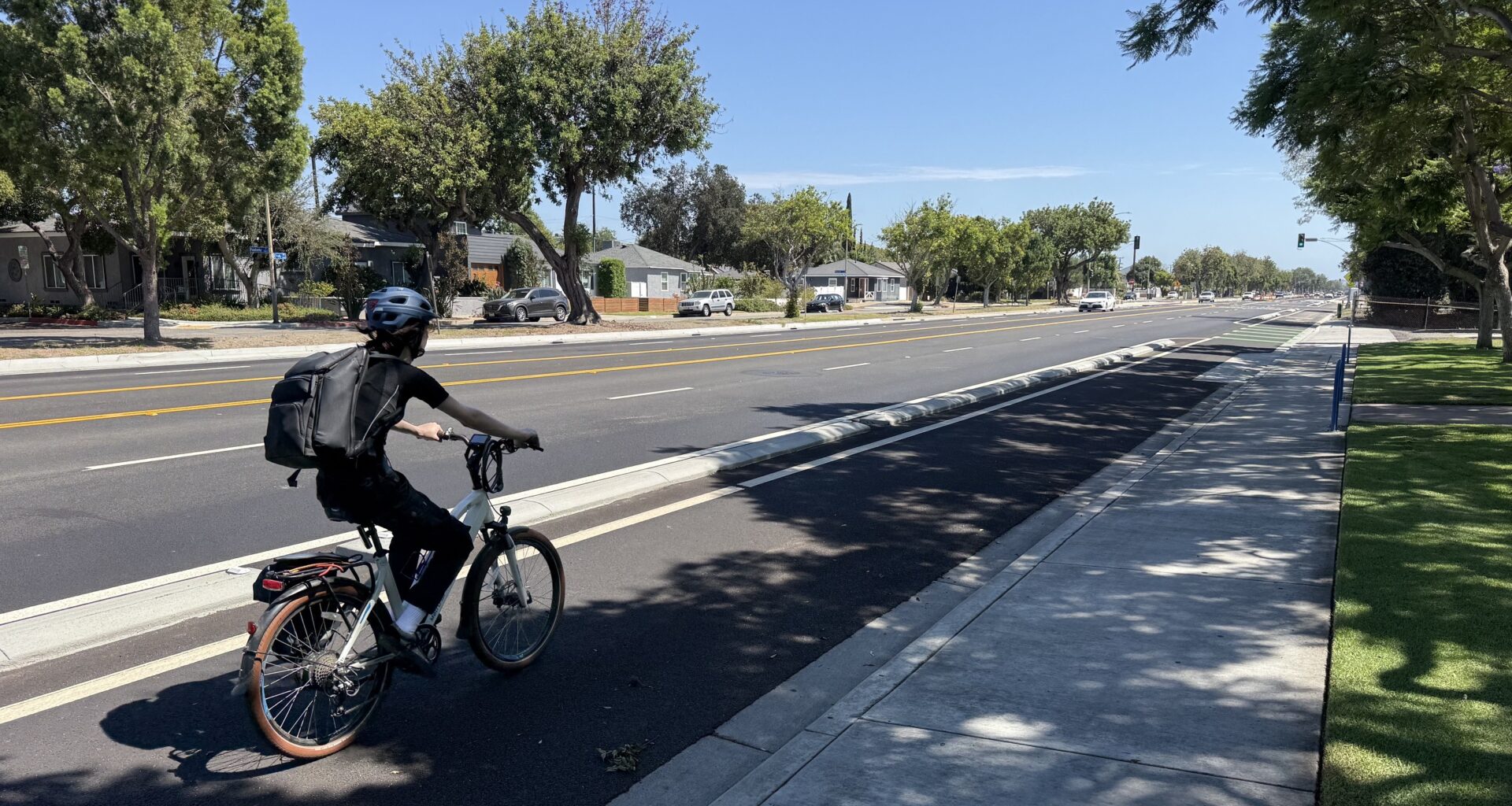 Eyes on the Street: New Concrete-Curb-Protected Bikeway on Clark Avenue in Long Beach