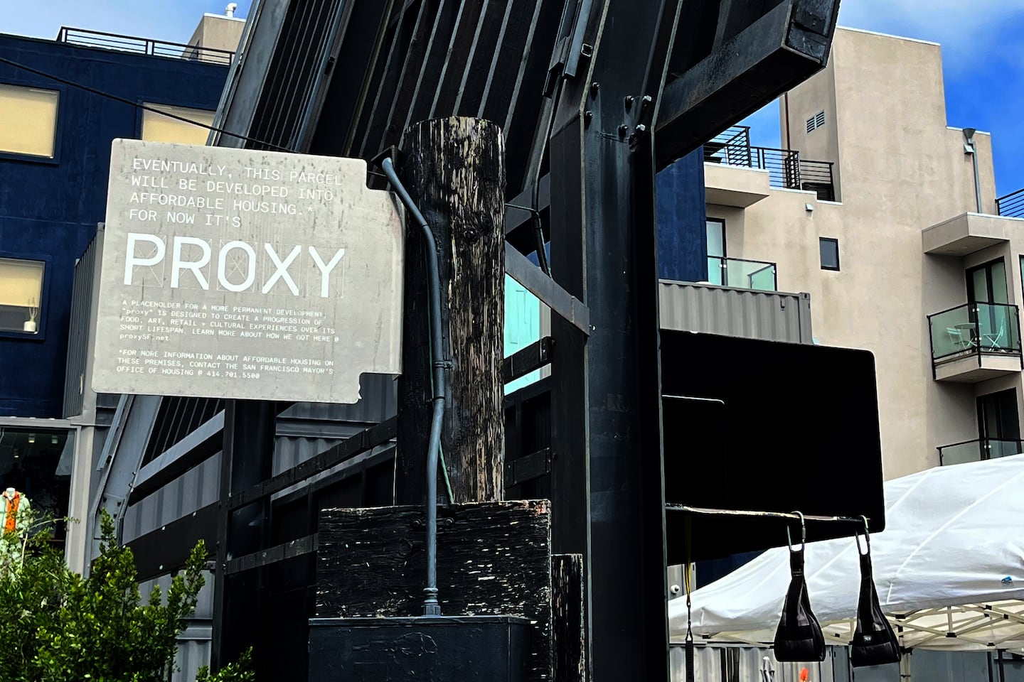 A city-owned parcel of land in San Francisco's Hayes Valley is set to be turned into affordable housing "eventually." For now, it houses a luxury gym, juice shop, and cafe.