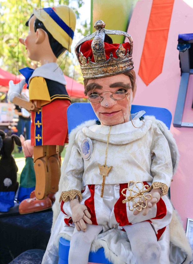 King Fuddle, created in the 1950s by children's television host Bruce Sedleywho also invented Children's Fairyland's Magic Keyis among the historic puppets on display during the 70th anniversary of the Storybook Puppet Theater at Children's Fairyland in Oakland, Calif., on Saturday, Aug. 29, 2026. The weekend Puppet Fair featured performances on multiple stages by the San Francisco Bay Area Puppetry Guild and other artists, a display of historic puppets and hands-on workshops where children made rod puppets. "It's like Coachella for people who love puppets, puppet shows and puppeteers," organizers said. (Ray Chavez/Bay Area News Group)