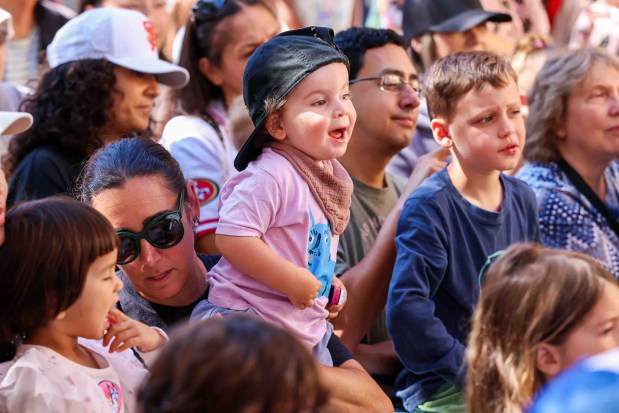 Families enjoy "The Three Little Pigs" puppet show by Children's Fairyland puppet theater director Randal Metz during the 70th anniversary of the Storybook Puppet Theater at Children's Fairyland in Oakland, Calif., on Saturday, Aug. 29, 2026. The weekend Puppet Fair featured performances on multiple stages by the San Francisco Bay Area Puppeteers Guild and other artists, a display of historic puppets and hands-on workshops where children made rod puppets. "It's like Coachella for people who love puppets, puppet shows and puppeteers," organizers said. (Ray Chavez/Bay Area News Group)