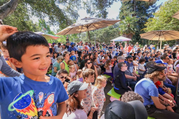 Families enjoy "The Three Little Pigs" puppet show by Children's Fairyland puppet theater director Randal Metz during the 70th anniversary of the Storybook Puppet Theater at Children's Fairyland in Oakland, Calif., on Saturday, Aug. 29, 2026. The weekend Puppet Fair featured performances on multiple stages by the San Francisco Bay Area Puppeteers Guild and other artists, a display of historic puppets and hands-on workshops where children made rod puppets. "It's like Coachella for people who love puppets, puppet shows and puppeteers," organizers said. (Ray Chavez/Bay Area News Group)