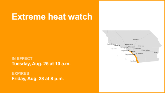 Extreme heat watch affecting Orange County Coast and San Diego County Coastal Areas from Tuesday to Friday – Orange County Register