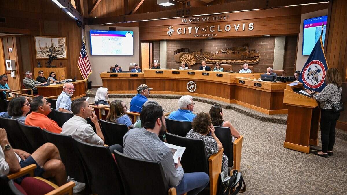 Clovis city councilmembers listen to public comments about an infill rezone program to increase affordable housing opportunities in the city during a Clovis City Council meeting on Monday, Aug. 10, 2026.