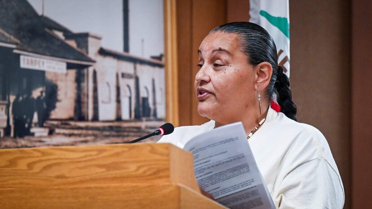 Homeless advocate Dez Martinez speaks at a Clovis City Council meeting in Clovis on Monday, Aug. 10, 2026.