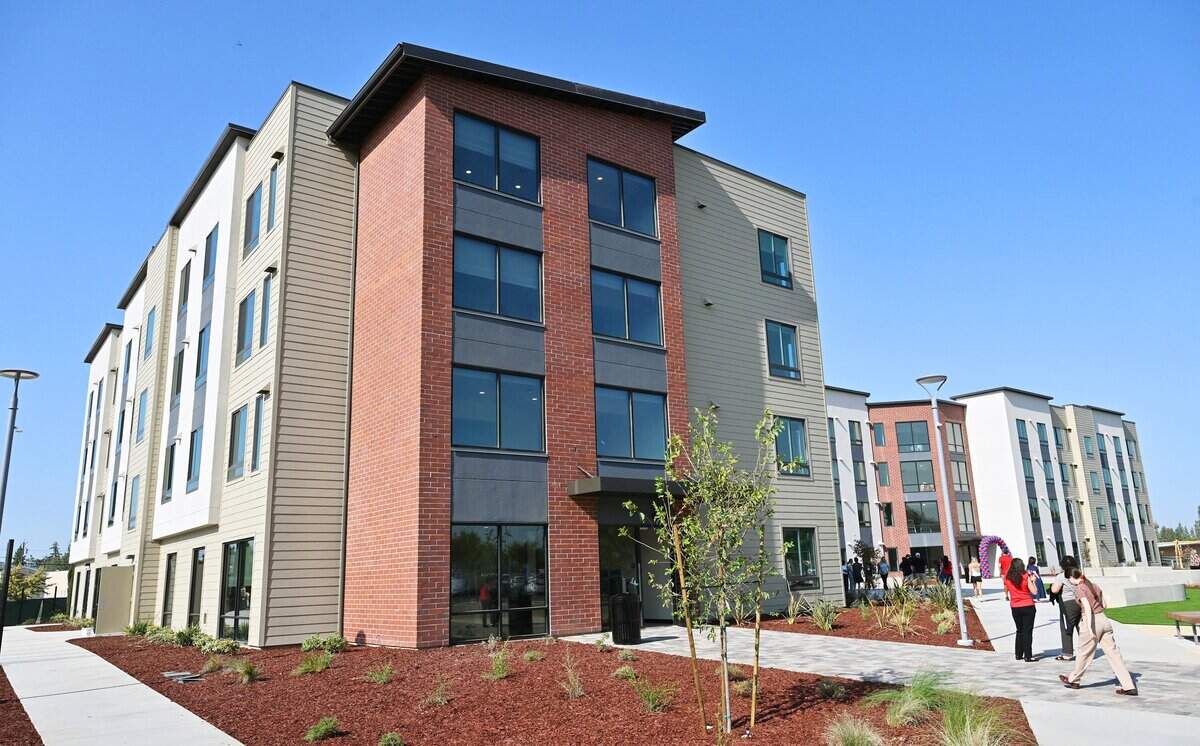 Fresno State held a ribbon-cutting ceremony and tour of its new student housing, pictured, which consists of 228 units including family units, Tuesday morning, Aug. 11, 2026 in Fresno.