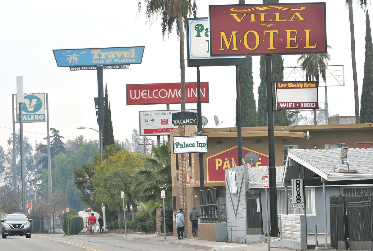 Motel row along Parkway Drive in Fresno between Belmont and Olive avenues, Jan. 14, 2020.