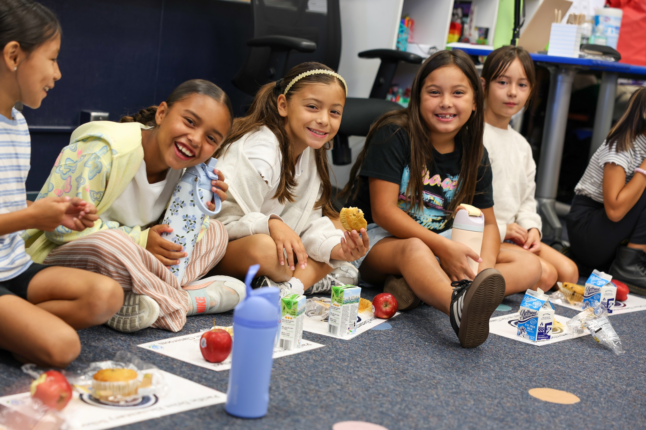 Pacific Drive Elementary School students enjoy oat muffins and fruit during class as part of the Fullerton School District Breakfast in the Classroom initiative. (Fullerton School District) 