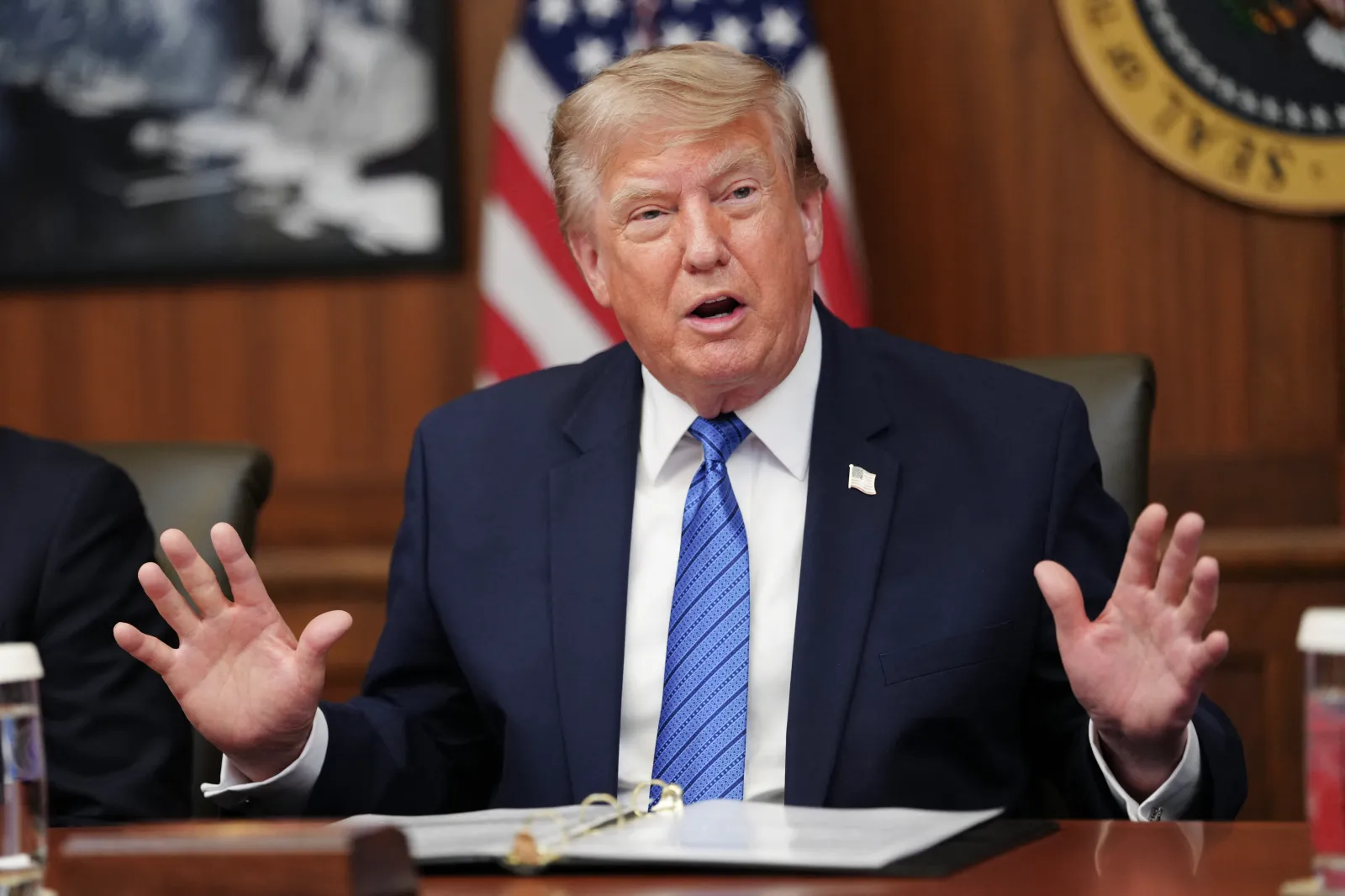 President Donald Trump speaks during a Cabinet meeting at Camp David in Maryland, on July 31.