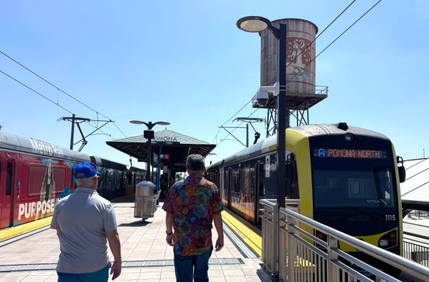 Friends prepare to board the A Line train in Pomona on June 7, bound for the L.A. restaurant Philippe the Original. (Photo by David Allen, Inland Valley Daily Bulletin/SCNG)