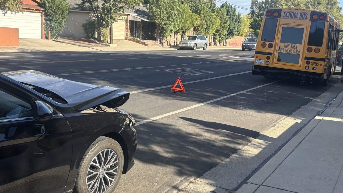 A school bus was involved in a crash near Palm and Cambridge avenues on August 17, 2026 — the first day of the Fresno Unified school year. A school bus was involved in a crash near Palm and Cambridge avenues on August 17, 2026 — the first day of the Fresno Unified school year.